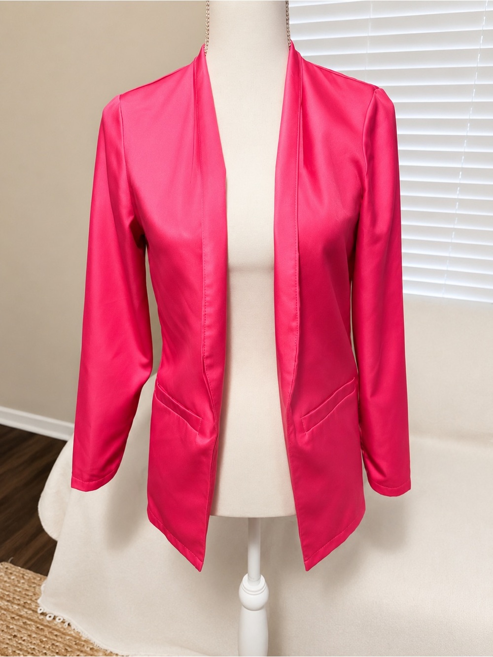 Women’s Hot Pink Open Front Blazer Jacket - Picture 2 of 4